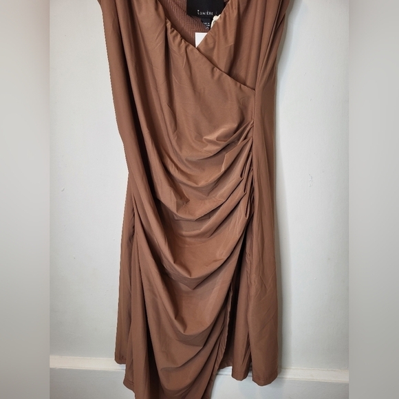 NWT Lumiere Urban Outfitters XS Silky Cocoa Ruched Dress - Picture 10 of 15